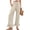 697#Beige, variant on Wide Leg Linen Pants for Women High Waisted Ruffle Hem Palazzo Pants Boho Summer Casual Loose Flowy Pant Trousers Navy 3XL