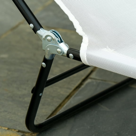 Outsunny Folding Chaise Lounge Chair, Outdoor Pool Beach Sun Tanning Recliner, Breathable Mesh Seat, Adjustable Backrest, Steel Frame, Cream White, 71.7" L