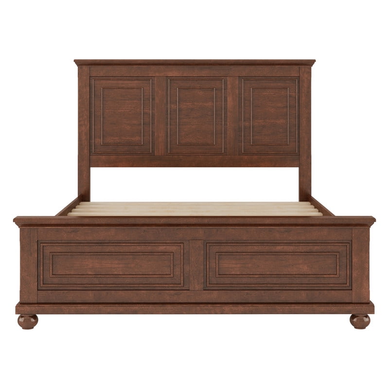 Vintage Style Queen Size Bed Frame with Tall Headboard & Ball-Shaped Legs, Wooden Platform Bed Frame with Charging Station