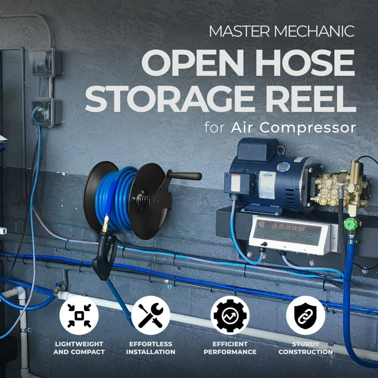 Master Mechanic 3/8 x 100' Steel Open Air Compressor Hose Storage Reel 