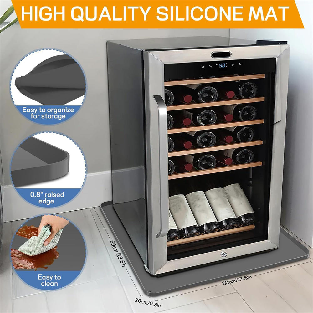 Tutuviw 23.8*23.8" Mini Fridge Silicone Mat with Raised Edge Refrigerator Drip Tray Under Washing Machine Pad Under Refrigerator Freezer Protect Appliance Leaks Water Spills, Easy to Clean