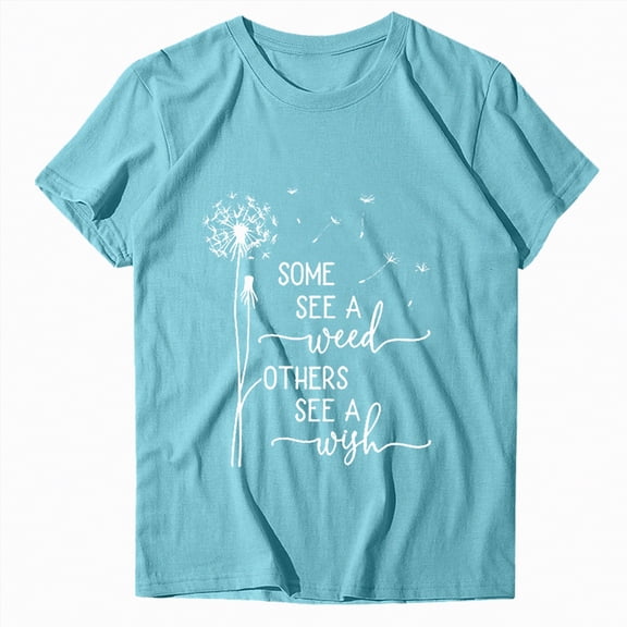 Paguaki T Shirts for Women Dandelion Slogan Letter Print Tees Crew Neck Short Sleeve Casual Summer Tops Womens Graphic Tees
