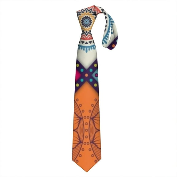 Vintage Bohemian Men's Tie - Rustic Earthy Style Satin Formal Necktie, 3.34" Wide Colorful Hippie Retro Tie for Weddings, Prom & Gifts (Wrinkle-Free & Durable)