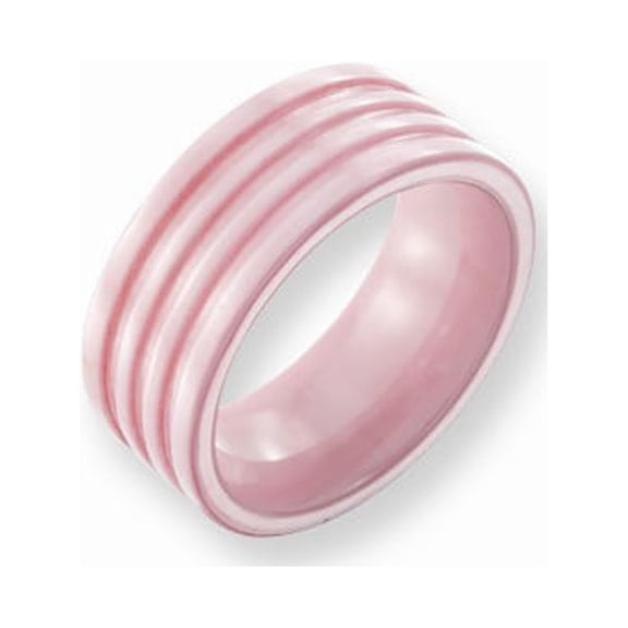 Ceramic Pink Grooved 8mm Polished Band Ring - Size 5.5