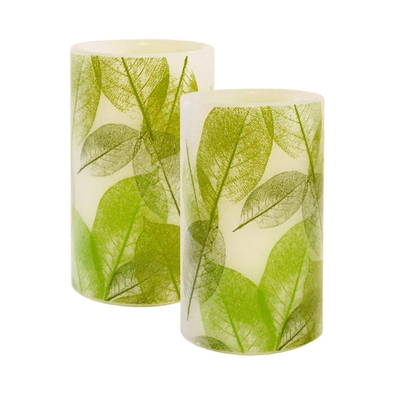 LumaBase Battery Operated LED Wax Candles, Lace Leaf - Set of 2