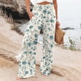 thumbnail image 3 of Womens Pants Casual Boho Palazzo Pants Wide Leg Lounge Pants Trousers Women's Floral Print Pants High Waist Smocked Elastic Waist Casual Trousers with Pockets for Beach Vacation, 3 of 5