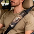 thumbnail image 5 of Xixirimido 5-Piece Car Seat Cover Set Breathable PU Leather Front Seat Covers with Seat Belt & Console Covers Universal Fit for SUV, Sedan, Truck, Brown Cross & Lion, 5 of 8