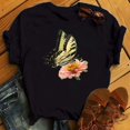 thumbnail image 1 of T-shirt Femme Imprimé Mode Fleur Papillon Manches Courtes Décontracté Haut Graphique, 1 of 7