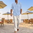 thumbnail image 2 of RUTAYY Men's Outfits Long Sleeve Solid Color Shirts and Pants with Button Pockets Casual Breathable Lightweight Resort Yoga Classic Beach Clothing Sets, 2 of 6