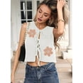 thumbnail image 2 of Women'S Sweater Vest Summer Sleeveless Embroidery V Neck Open Front Tie Up Crochet Cutting Casual Y2k White L, 2 of 7