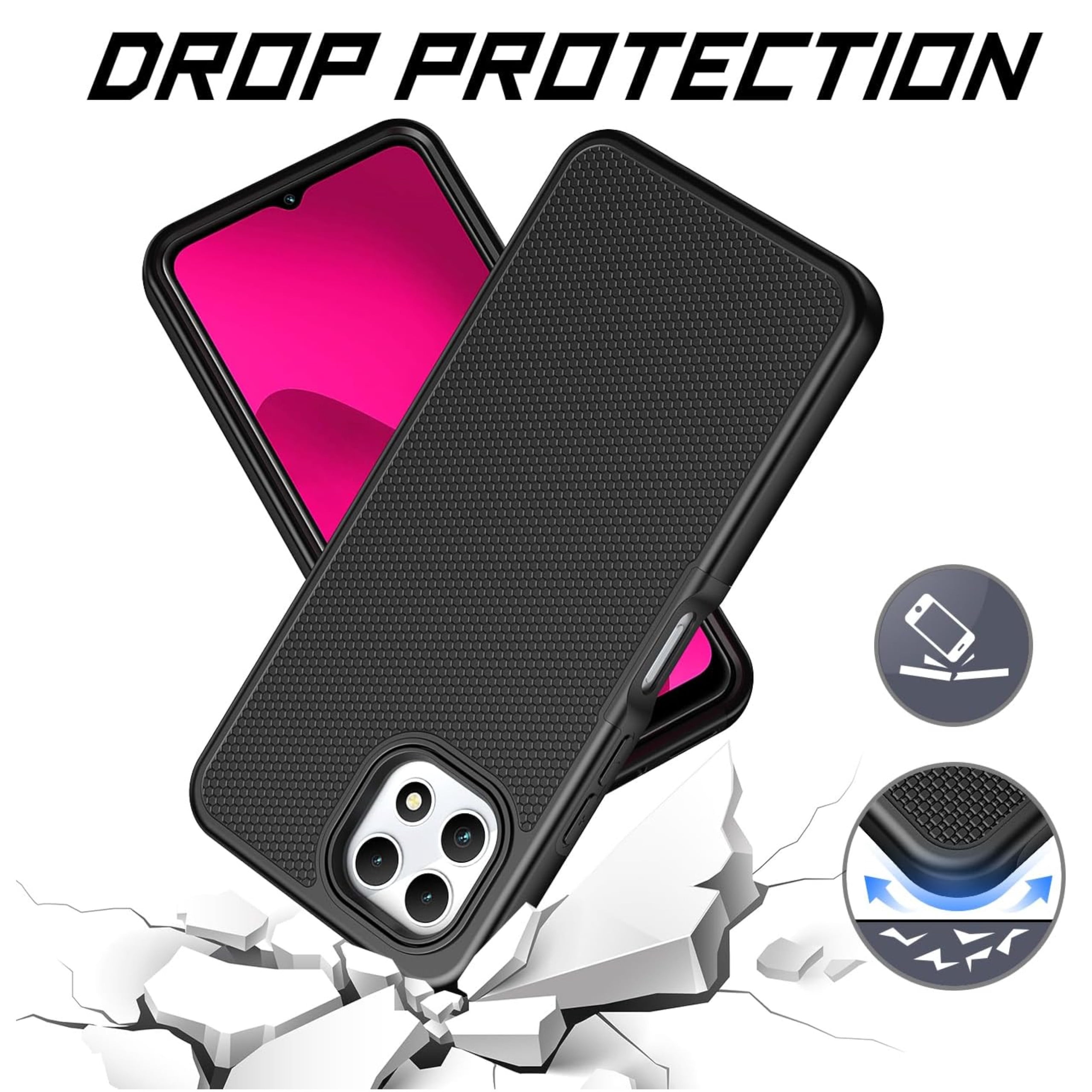 For TCL 50 XE 5G Dual Layer Slim & Tough Hybrid Shockproof Heavy Duty TPU Matte with Textured Rugged Shell Protection Phone Case Cover by Xpression - Black