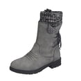thumbnail image 6 of Pandaie Womens Snow Boots Winter Warm Lace up Boot Western Platform Cowboy Boot Non Slip Outdoor Mid Calf Hiking Booties Motorcycle Biker Shoes Grey 7.5, 6 of 7