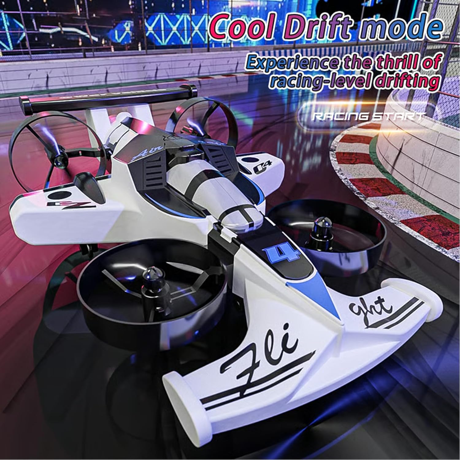 Rechargeable Dual-Mode Car Drone, 2-in-1 Flying Remote Control Car, Dual-Mode Rc Vehicle with LED Lights, One-Button Takeoff, Stunt Flips, USB Rechargeable Ground & Air Remote Control Toy (White)