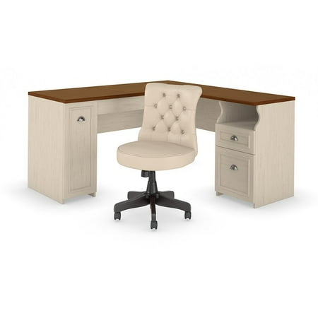 Fairview 60w L Shaped Desk With Mid Back Tufted Office Chair In Fairview 60w L Shaped Desk With Mid