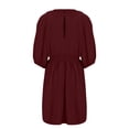 thumbnail image 4 of Kaemgyyd Fall Dresses for Women Loose 3/4 Sleeve A-Line Pleated Midi Dress V Neck Flowy Casual Tunic Dress for Beach, 4 of 4