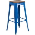 thumbnail image 3 of Emma + Oliver 30"H Backless Blue Metal Barstool with Square Wood Seat, 3 of 14