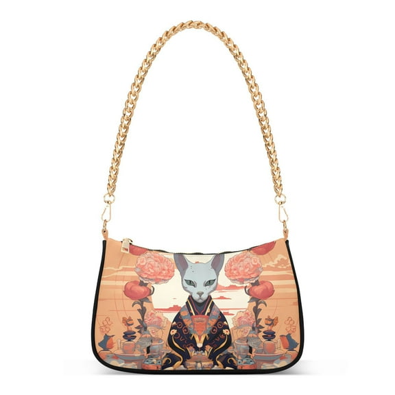 Cat Flowers Sun Orange GodWomen Small Shoulder Bag Crossbody Tote Hobo Bags Purse Clutch Handbags with Chain Strap for Women
