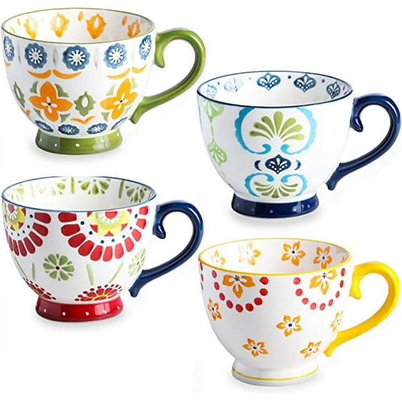 Set of 4 Coffee Mug Sets, 15 Ounce Large Ceramic Coffee Mugs Restaurant Coffee Mug, Large-sized Black Coffee Mugs Set Perfect for Coffee, latte, Cappuccino, Tea, Cocoa, Cereal, Hot Chocolate