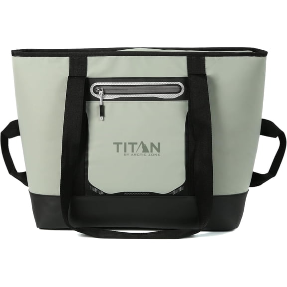 Insulated Soft Sided Cooler Tote with Handle Shoulder Strap and Zipper 30 Can Capacity Color Seagrass