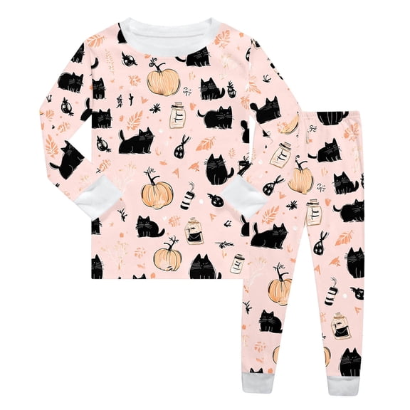 VOUZZA Kids Halloween Holiday Print Long Sleeve Pajama Set Shirt and Pants Two Piece Sleepwear for Boys Girls Toddler PJs Loungewear Ages 2-9