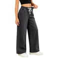 thumbnail image 3 of Falkdiz Girls Denim Pants Outdoor Gift Trousers Relaxed fit Wide Leg Solid Color Elastic Waist Drawstring Pockets for Girls Casual , Black , Size: 10, 3 of 8