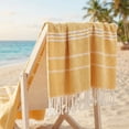 thumbnail image 7 of REGALWOVEN 1 Pack Stripe Turkish Beach Towel with Tassel, Quick Dry, Sand Free, Functional As Beach Towel, Bath Towel, Yoga Mat Yellow 71" x 35", 7 of 7