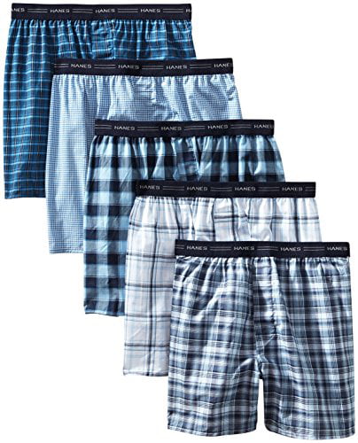 Hanes Men's 5-Pack Tagless, Tartan Boxer Exposed Waistband, Assorted, X-Large