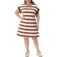 thumbnail image 5 of Agnes Orinda Plus Size Tunic Dress for Women 2025 Summer Short Sleeve Striped Casual t Shirt Dress 1X Brown, 5 of 8