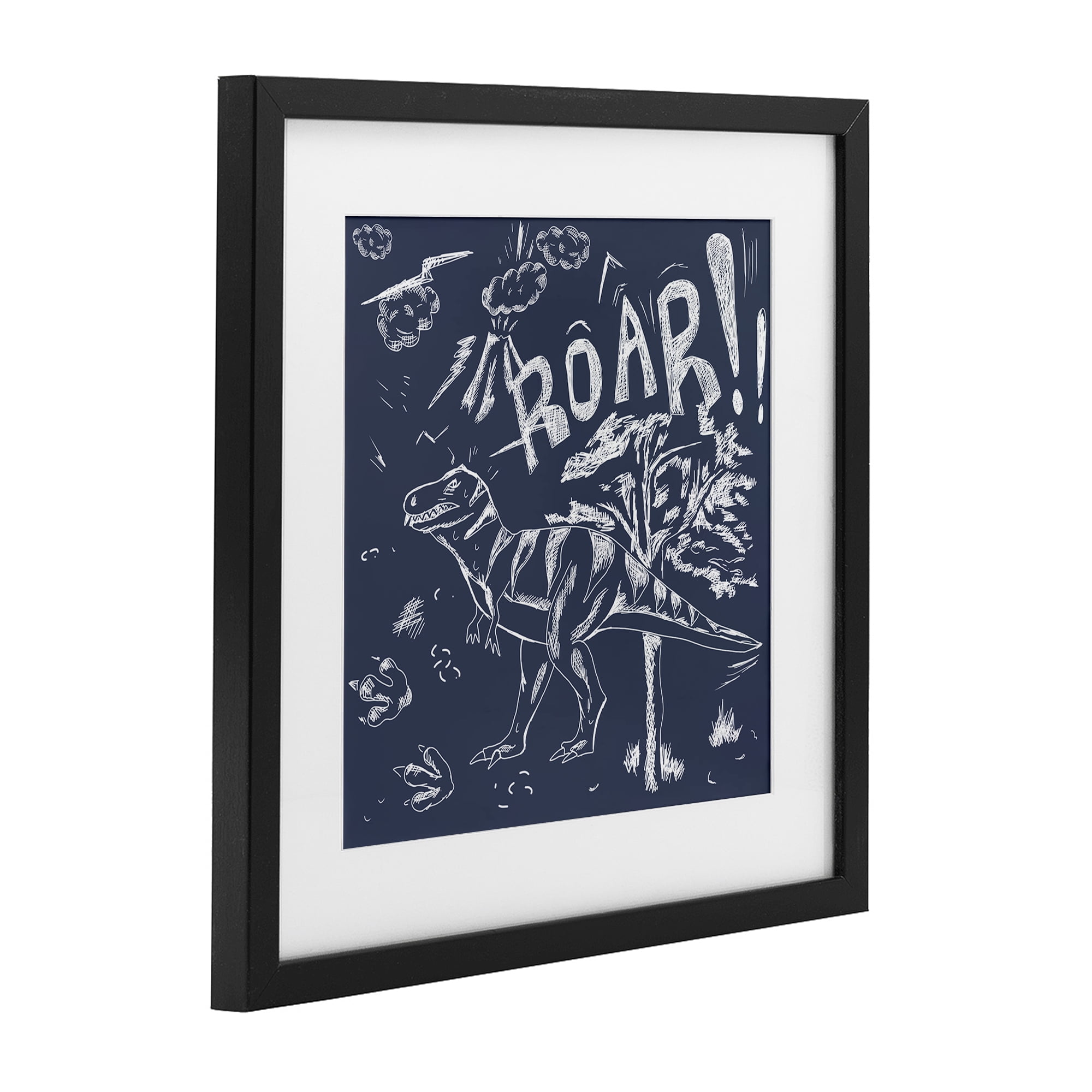 Sketchy Roar Dinosaur Black Framed Print Under Glass, design by HUE and MI and Sangita