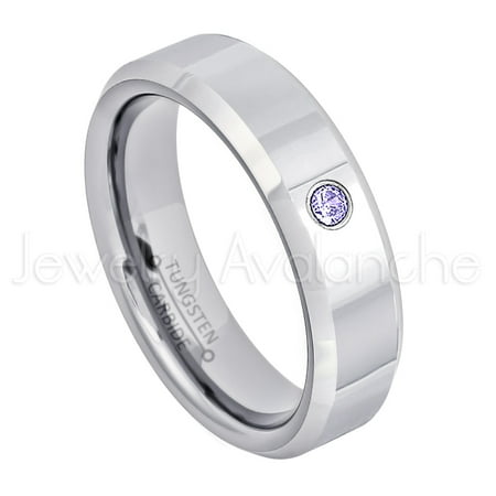 Solitaire Tanzanite Ring - 6mm Ladies Polished Beveled Tungsten Ring - 0.07ct Solitaire Tanzanite Ring - Personalized Tungsten Wedding Ring - Custom Made December Birthstone Ring TN048BS