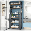 thumbnail image 6 of 6-Tier 63” Toilet Storage Shelf with Cart | Brown Freestanding Above Toilet Shelf Rack, Farmhouse Bathroom Organizer Shelves, Space Save, 6 of 6