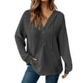 thumbnail image 2 of Clothing 2025 Delayuji Sweatshirts for Women 2025 Tops Pullover Casual Button Autumn Solid Winter Drawstring Hoodie Blouse Womens Plus Size Sweatshirts Gray L, 2 of 5