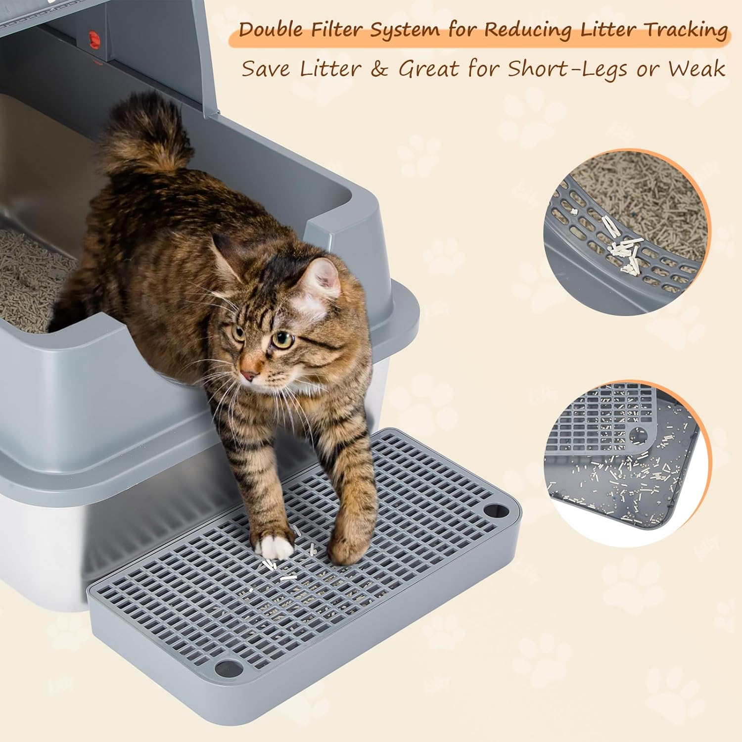 Stainless Steel Litter Box with Lid, XL Extra Large Cat Litter Box Enclosure, Front & Top Entry Covered Metal Cat Box with Steps & Scoop, Easy Cleaning