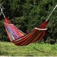 thumbnail image 3 of 2-Person Canvas Camping Hammock with Stripes, Portable Hammocks for Traveling, Beach, Backyard, Patio, Hiking, and Wooden Stick Included, 3 of 7