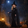 thumbnail image 5 of Halloween Witch Costume for Women, Elegant Sheer Tulle Cape with Ruffled Witch Hat for Adults Cosplay Masquerade Party Outfit, 5 of 7