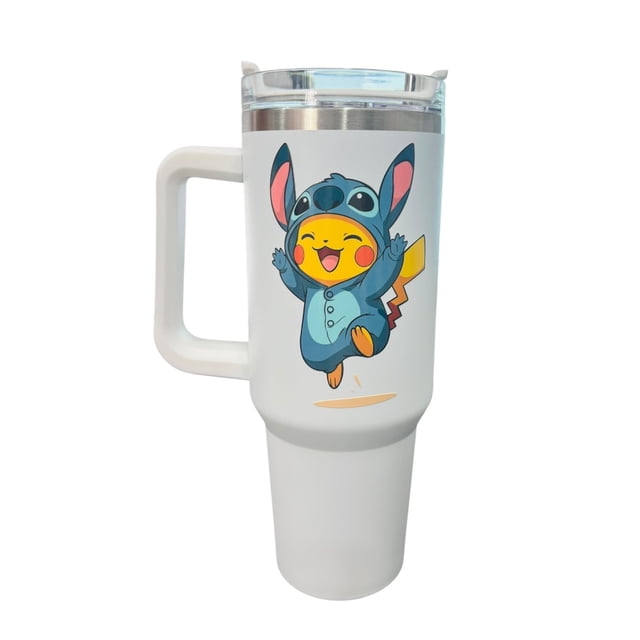 Termo de acero inoxidable color blanco Pikachu 40 Oz