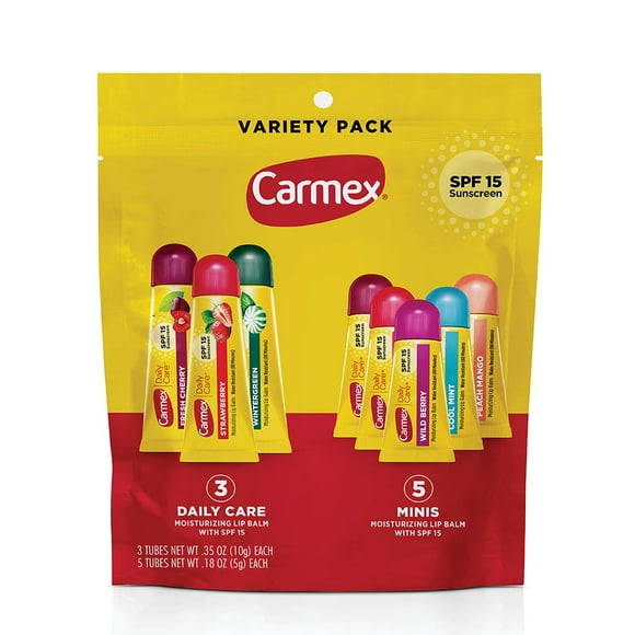 Bálsamo labial Carmex Daily Care con SPF 15, paquete de 8 (3 tubos, 5 minutos)