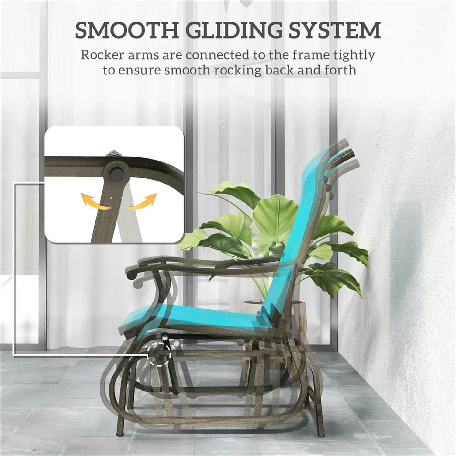 Demi Bonn 38" Outdoor Swing Chair with Mesh Seat, Steel Frame, Patio Glider for Backyard, Garden, Porch, Comfortable Relaxation, Blue