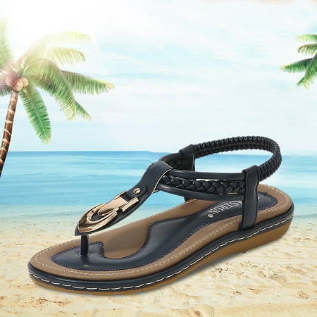 

MIASHUI shoes for women Women Ladies String Bead Casual Elastic Band Bohemian Beach Shoes Sandals