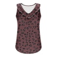 thumbnail image 6 of Shirts for Women Sleeveless Ruffle Collar Round Neck Printed Casual Tank Top Wine S, 6 of 6