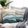 thumbnail image 2 of Throw Pillow Covers 16x16 Inch Set of 2, Beige Teal Ombre Waterproof Outdoor Pillow Covers, Modern Geometric Aesthetics Abstract Decorative Cushion Pillowcases for Couch, Sofa, Bed, Garden, Patio, 2 of 9