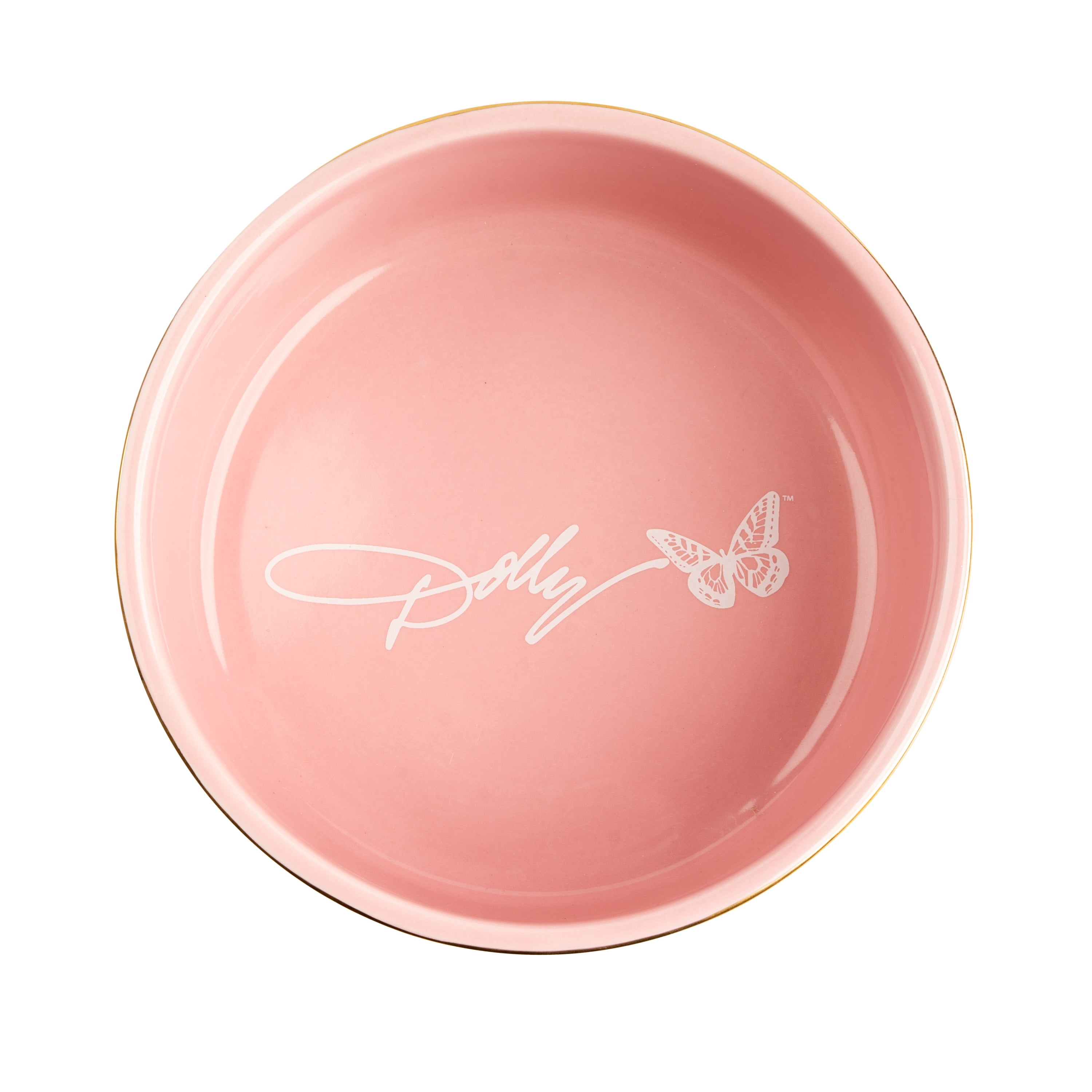 Doggy Parton, Cat Bowls, Gold Trim Butterfly Pet Bowl, Pink, Small