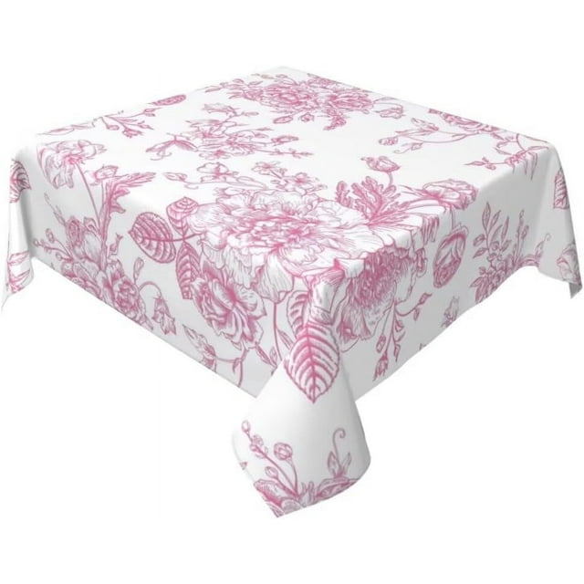 Pink Floral Tablecloth 54 x 54 Inch Square Chinoiserie Flowers Decorative Table Cloth Rustic Fabric Farmhouse Washable Table Cover for Picnic Party Holiday Home Indoor Outdoor
