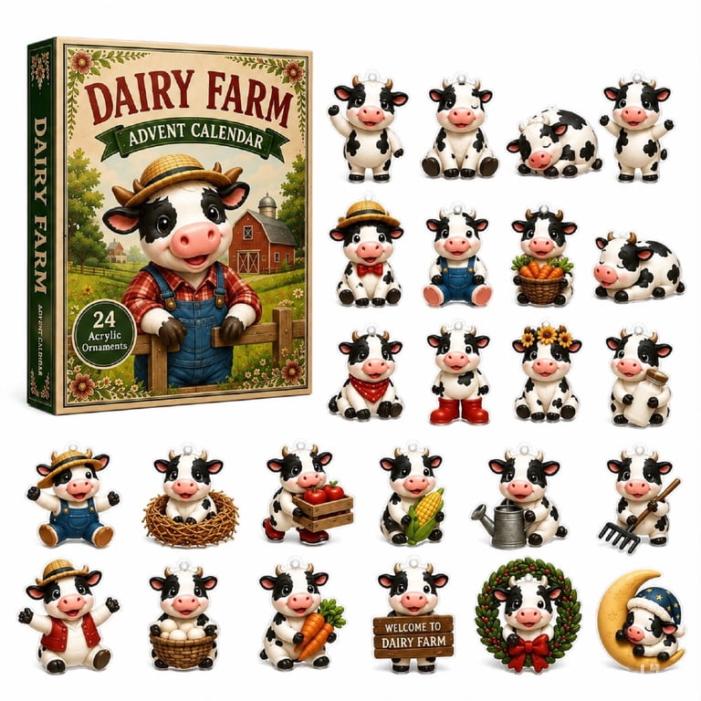 Advent Calendar 2026 with 24 Acrylic Hanging Ornaments 2D Farm Animal ...