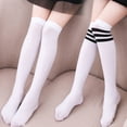 thumbnail image 1 of Medias de terciopelo para niños, calcetines hasta la rodilla, calcetines de rayas para niñas, calcetines blancos de baile, 1 of 5