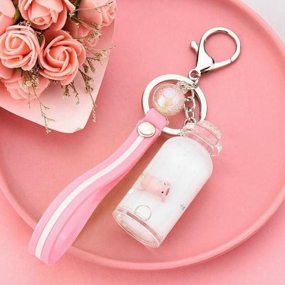 Epicgadget Keychain, Floating Milky Surfing Pig Bottle Key Chain Piglet Ornament for keys, handbag, bookbag, gift, decoration (White)