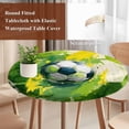 thumbnail image 3 of Green Yellow Soccer Round Tablecloth 45-54 Inch Round Fitted Table Cloth with Elastic Edge, Football Sports Watercolor Plaid Waterproof Table Cover Protector for Outdoor Picnic Party Dining, 3 of 9