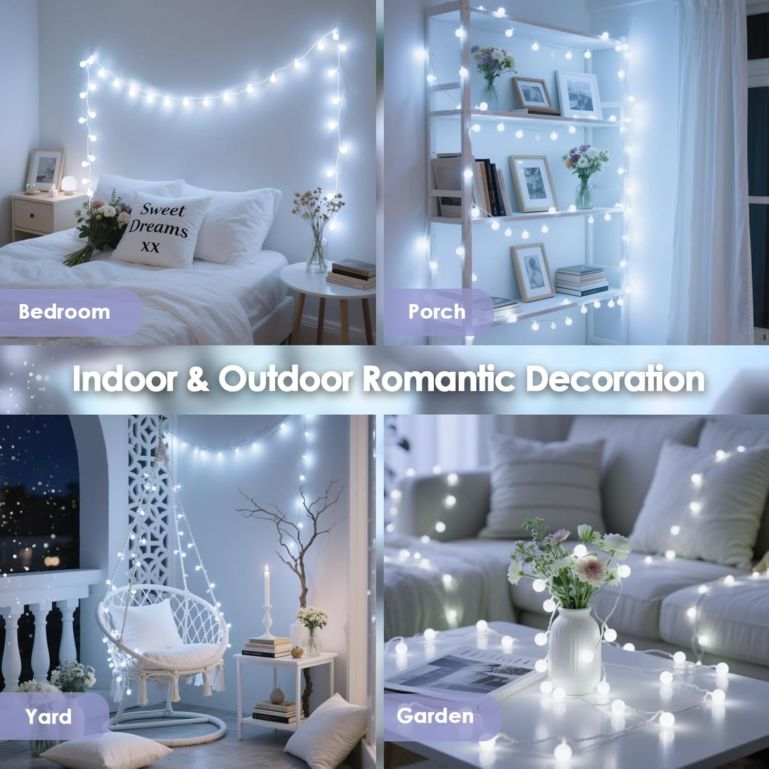 100LED Connectable String Lights Indoor Outdoor for Bedroom, 43ft White  Lights Plug in with Remote & Timer, 8 Lighting Modes Waterproof Fairy Light for Room Classroom Wedding Christmas Decor