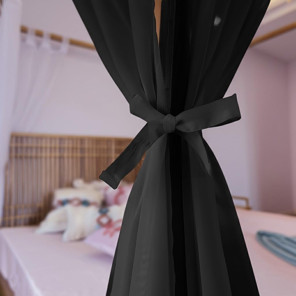 Black Canopy Bed Curtains - 8 Panels Set with Tiebacks, Easy Open & Close Tabs, Quick Install for 4 Poster Bed or Queen Bed Frames, Romantic Touch for Bedrooms, Canopy Bed Curtains Queen