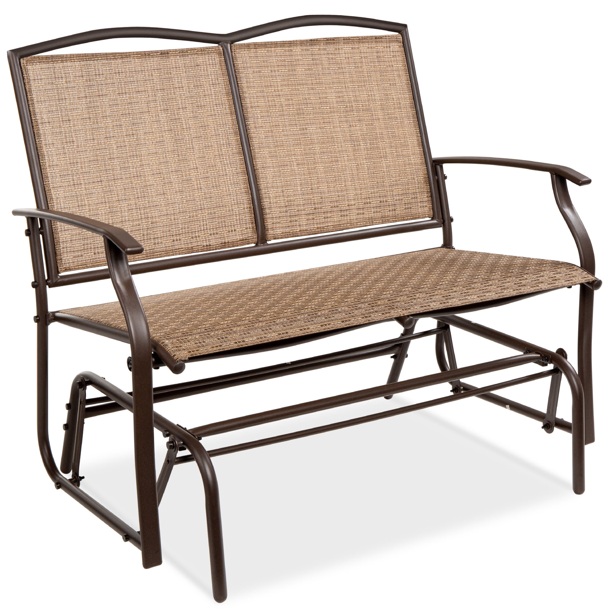 Best Choice Products 2-Person Outdoor Swing Glider, Steel Patio Loveseat, Bench Rocker w/ Armrests - Brown